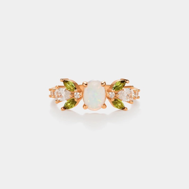 Oval Opal Olive Leaf Stacking Ring in 925 Sterling Silver
