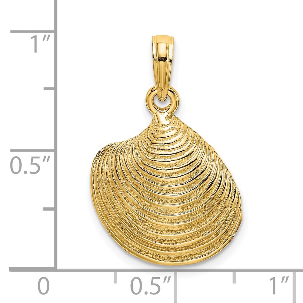 14K Yellow Gold Textured Clam Shell Shape Charm Pendant L-24mm, W-15.9mm