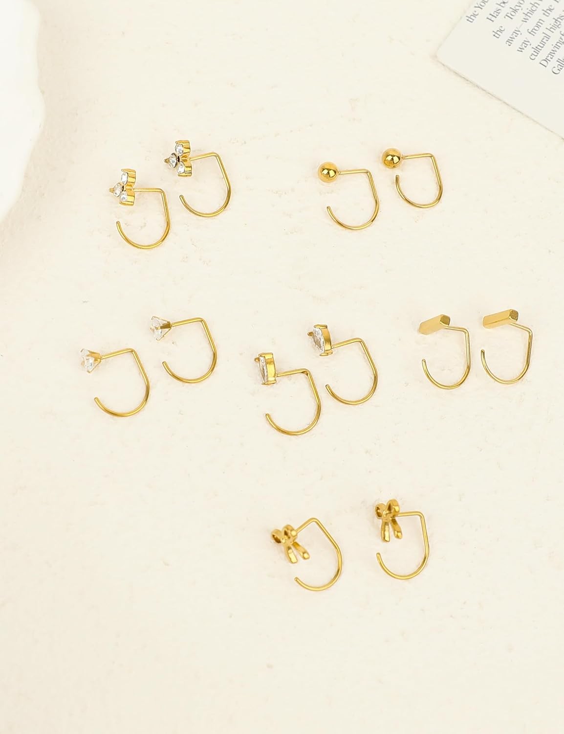 6 Pairs Backless Half Hoop Earrings for Women Hypoallergenic Gold Stay Close Ope