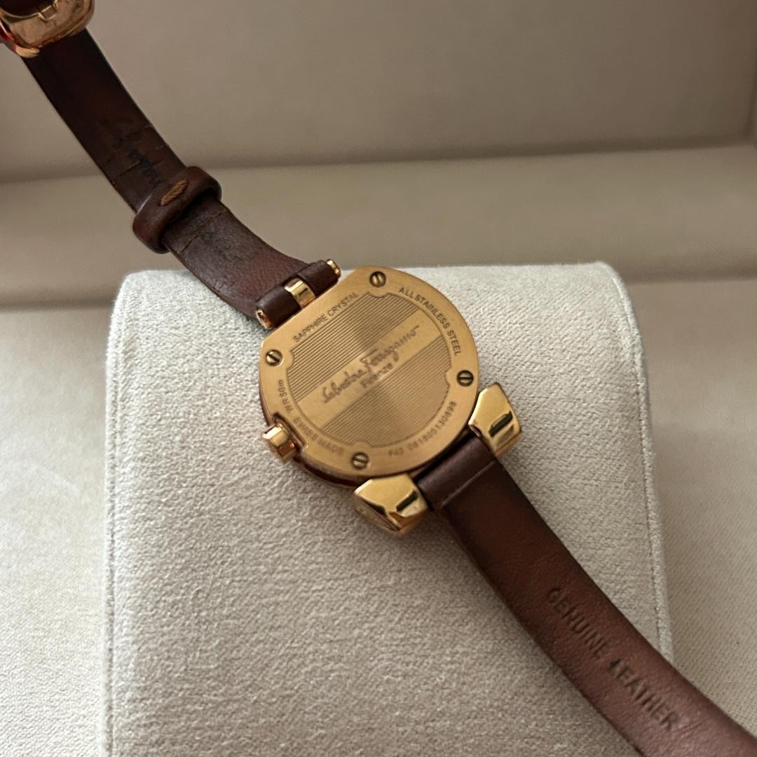 Salvatore Ferragamo Gancini Women’s Watch Pink Gold Shell Dial Used with Box