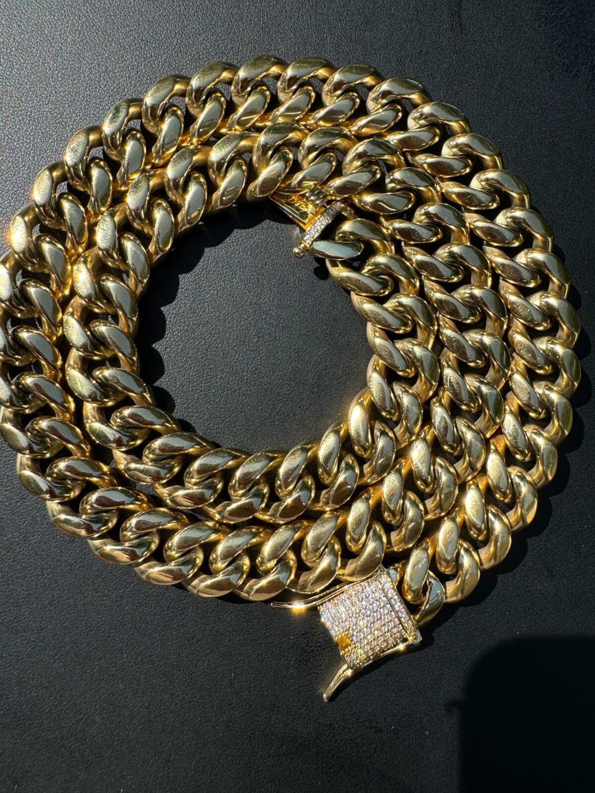 Miami Cuban Link Chain W. 1ct CZ Iced Clasp 14k Yellow Gold Plated Stainless