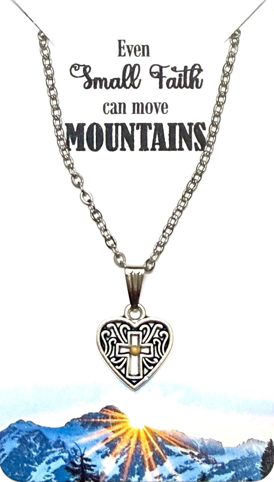 New Mustard Seed Silver Filigree Heart Pendant On 20” Stainless Steel Necklace!