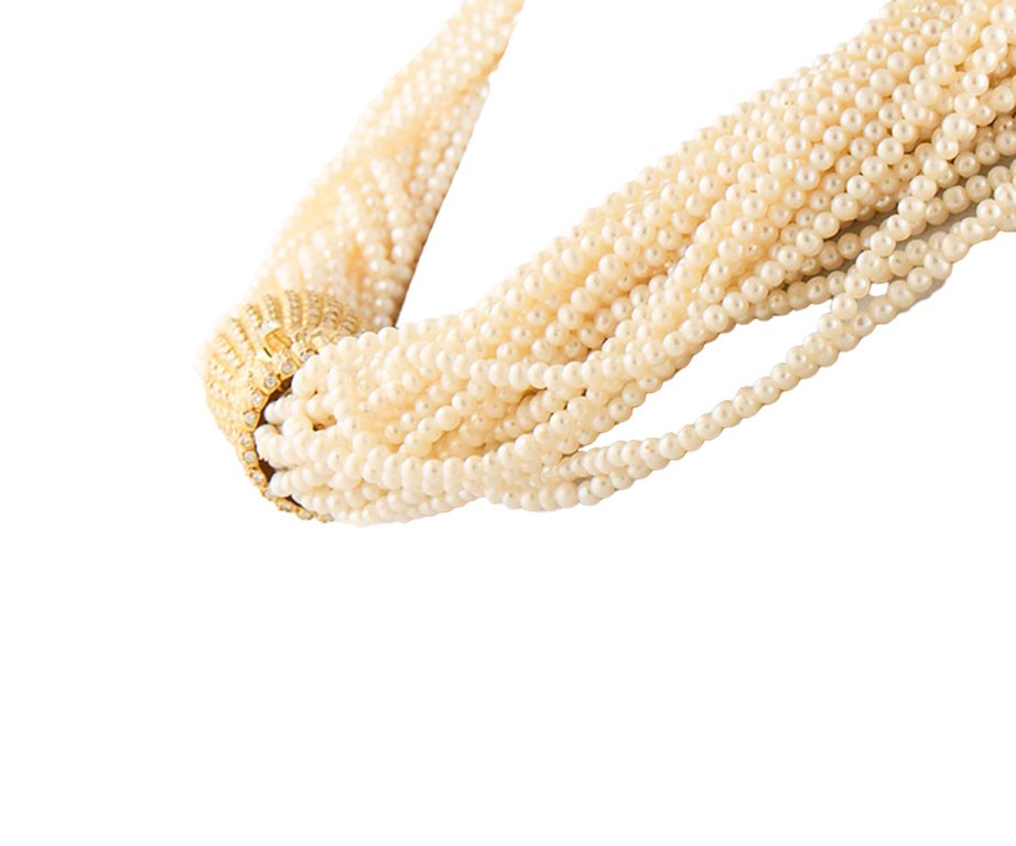 2.65ctw Diamond and Seed Pearl Multi Strand Necklace in 18K