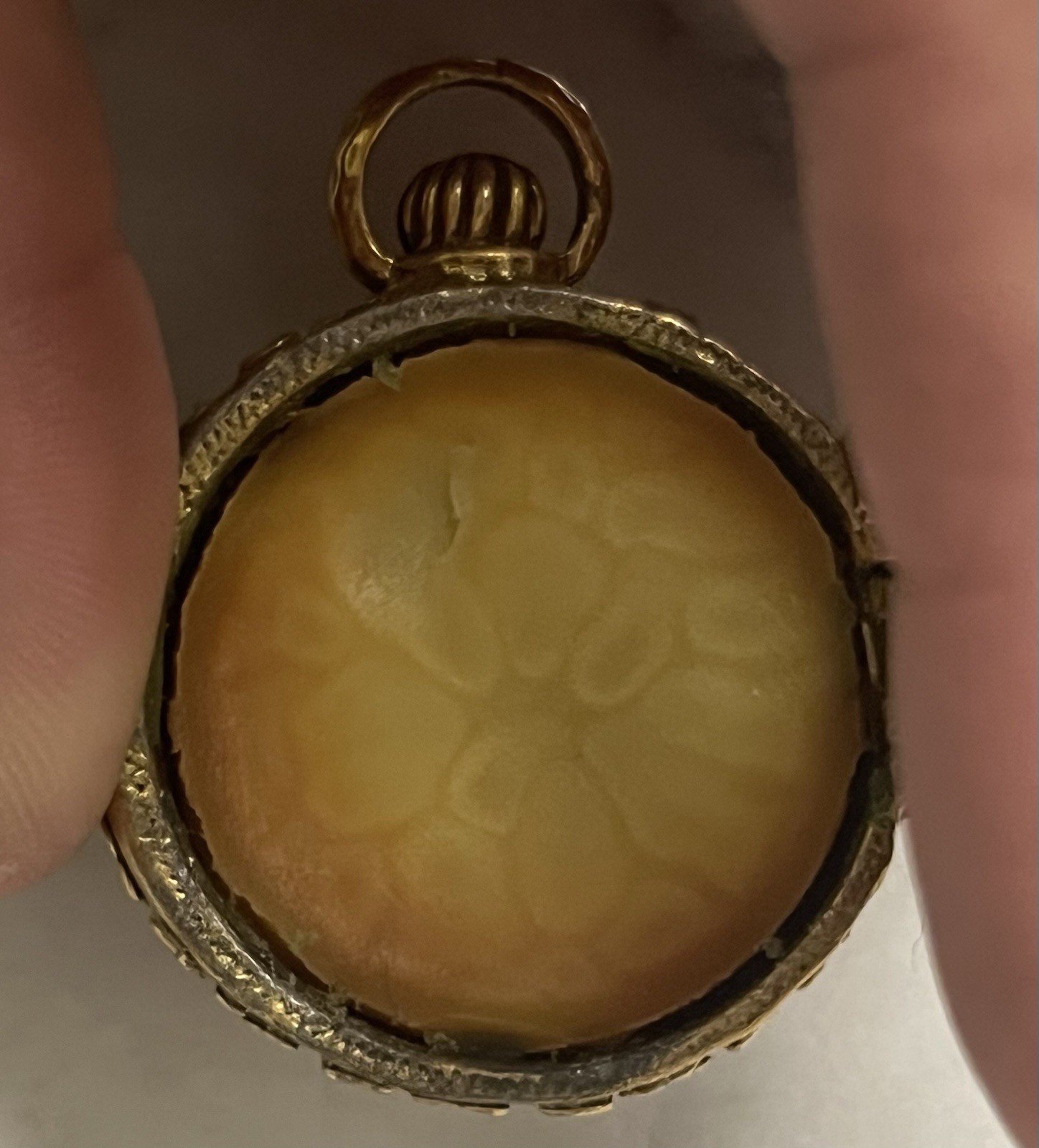 Vtg GOLDETTE NY PERFUME LOCKET Pendant Garnet Turquoise Glass Pocket Watch Style