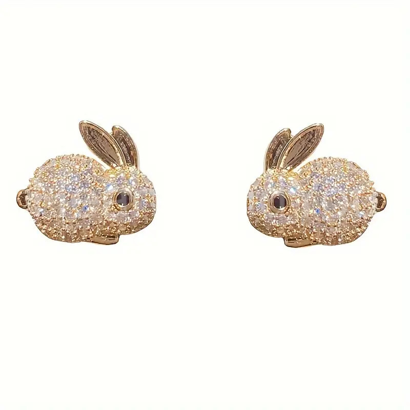 2ct Round Cut Moissanite Rabbit Bunny Women Stud Earrings 14K White Gold Plated