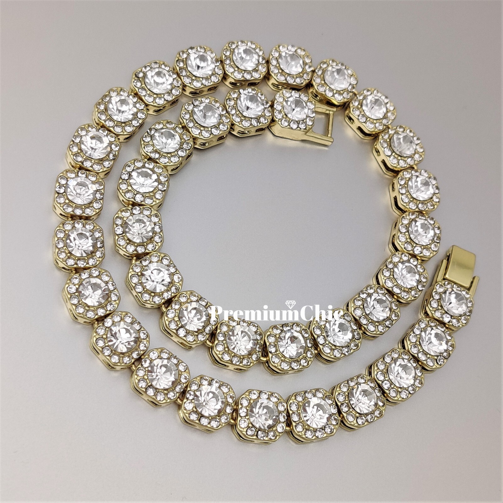 Iced Baguette Cluster Tennis Chain Necklace Plated CZ Men HipHop Fashion Jewelry