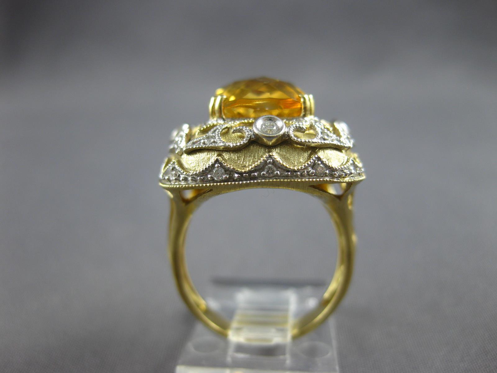LARGE 7.89CT DIAMOND & AAA CITRINE 14KT 2 TONE GOLD CUSHION & ROUND SQUARE RING