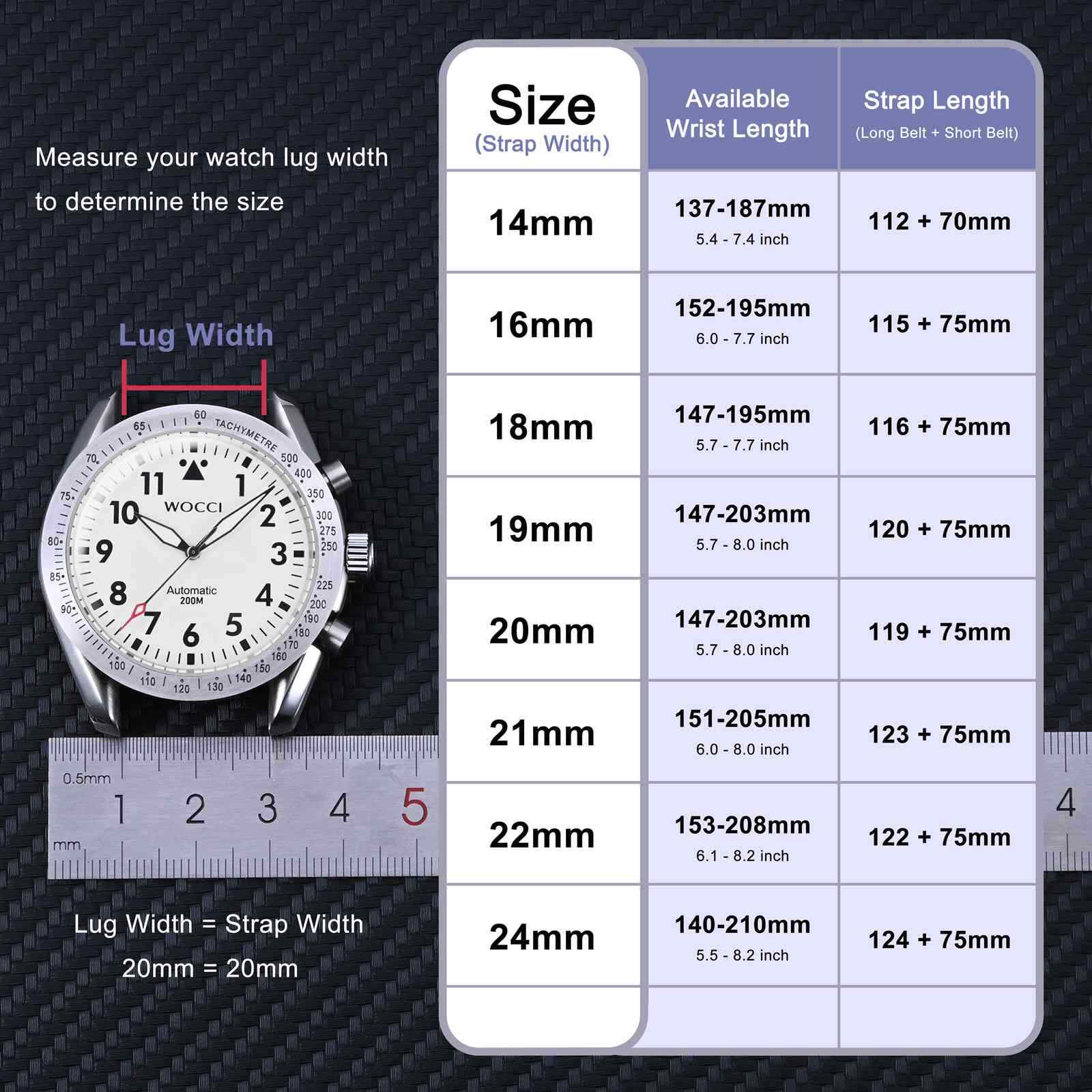 WOCCI Straps 14mm 16mm 18mm 19mm 20mm 21mm 22mm 24mm Silicone Rubber Watch Bands