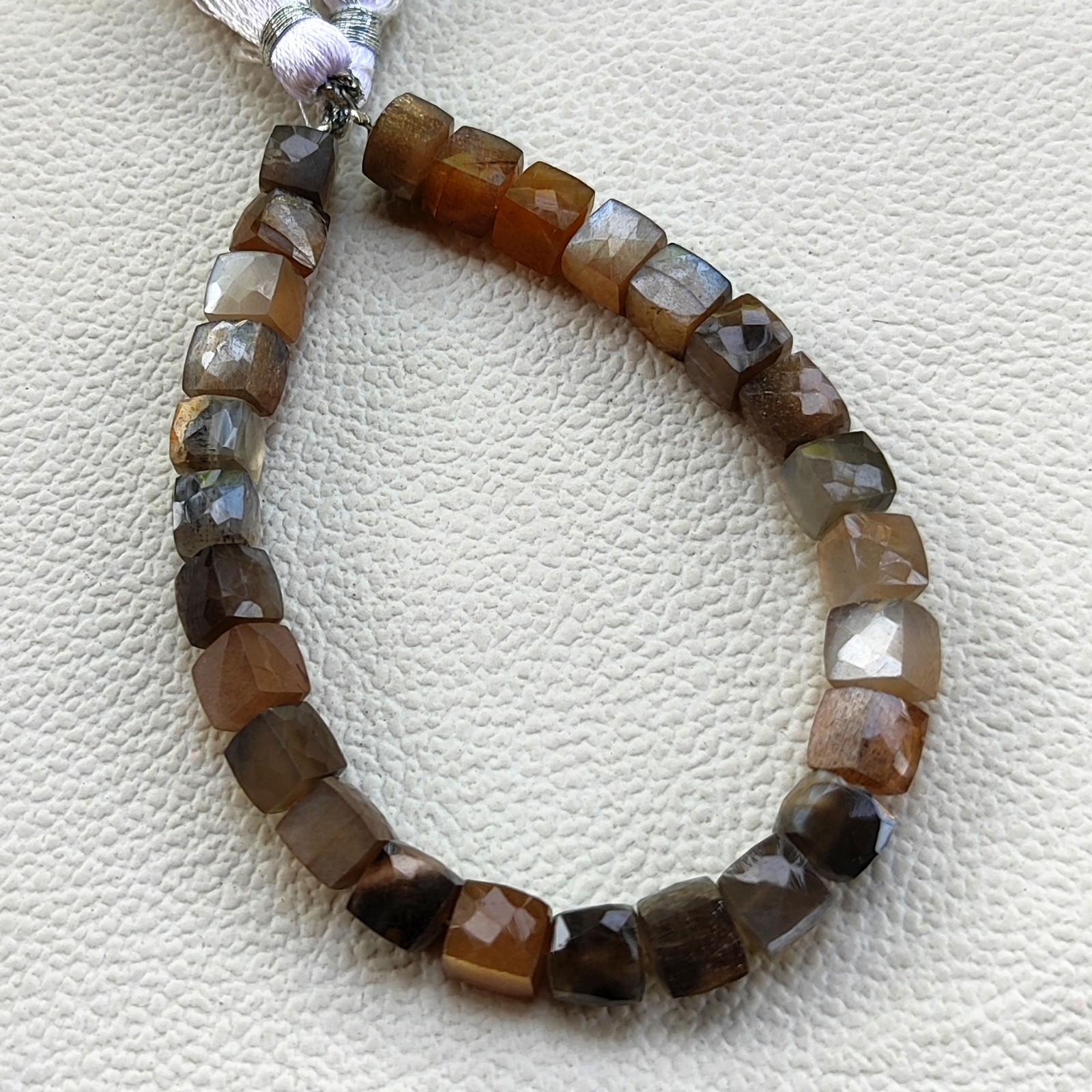 6.5mm Golden Shine Moonstone Faceted Cube Gemstone Beads 7″ Strand From India