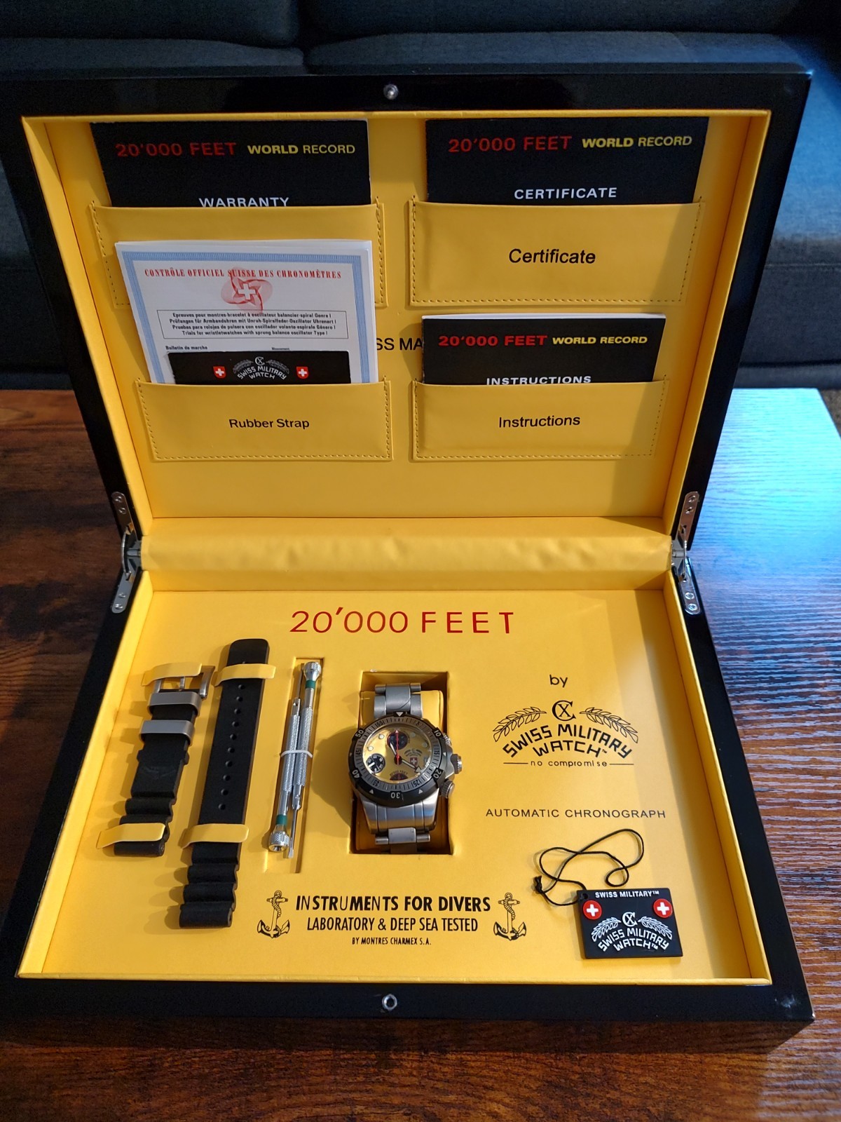 Charmex CX Swiss Military 20000 ft Diving Watch ETA 7750 Yellow Complete Set