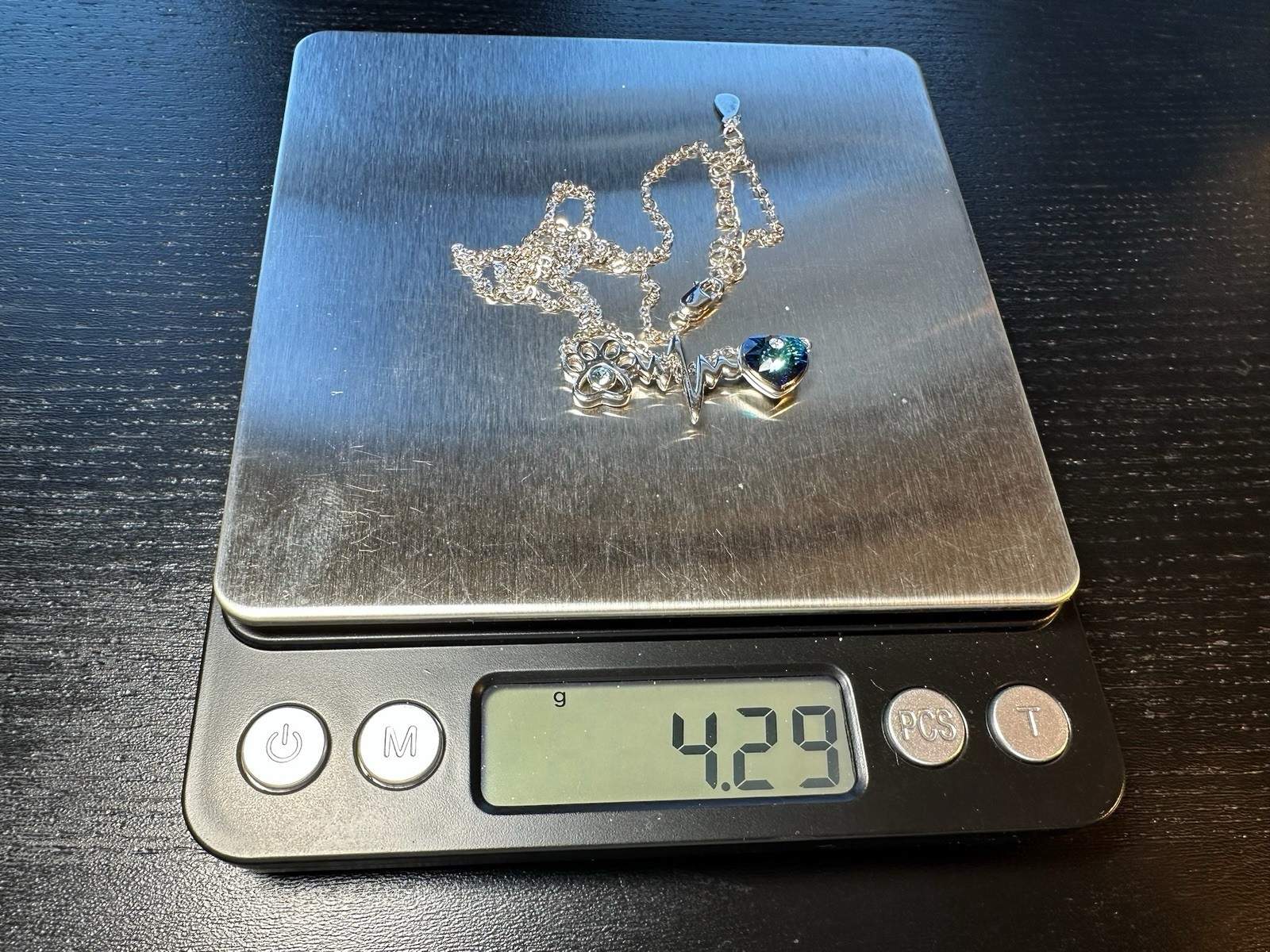 4.29g Vintage 925 Sterling Silver Paw Print Heartbeat Blue Heart Adjus M 20.5 in