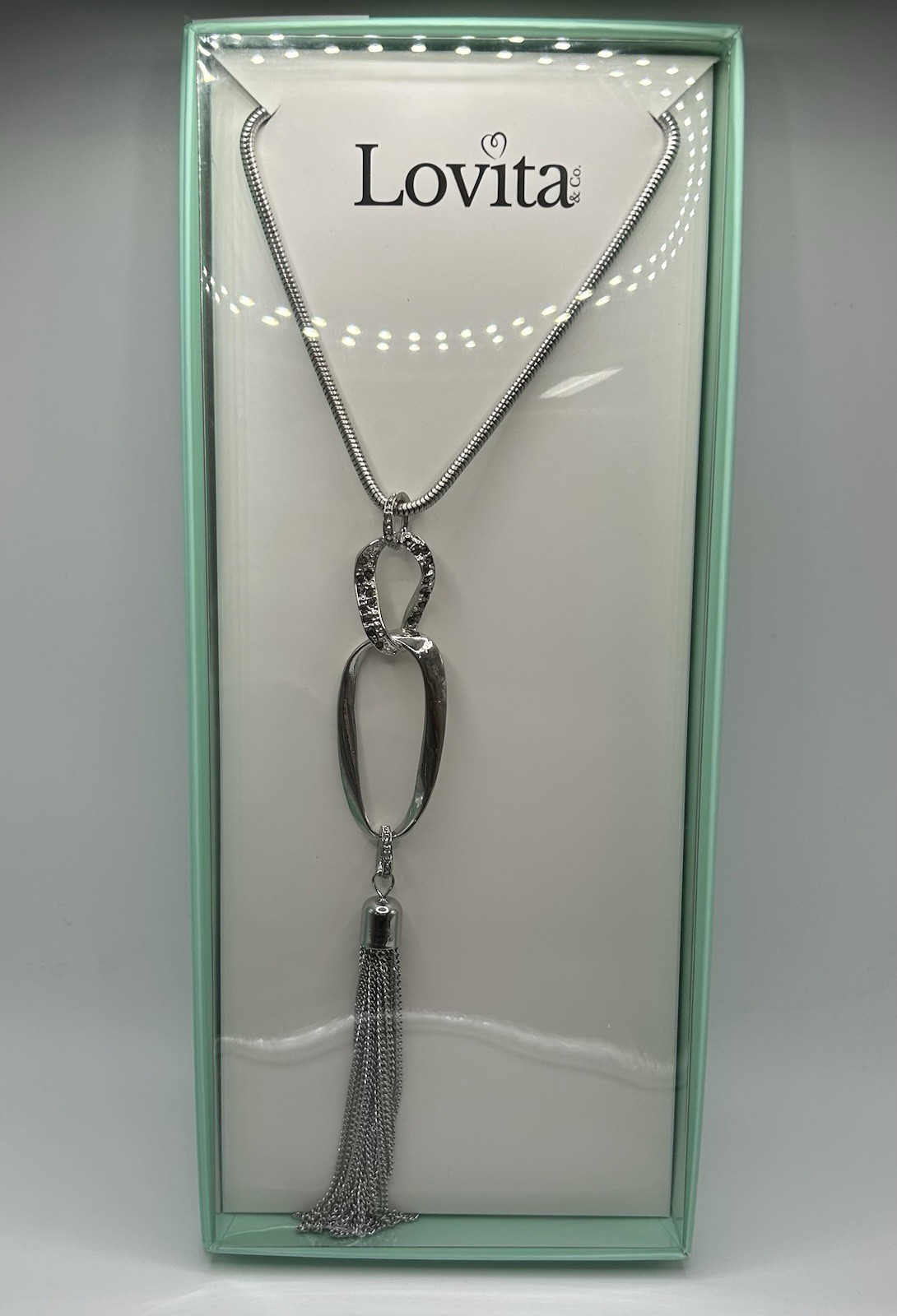 Lovita & Co. Silver Color Thick Long Chain Oval Hoop & Tassel Necklace