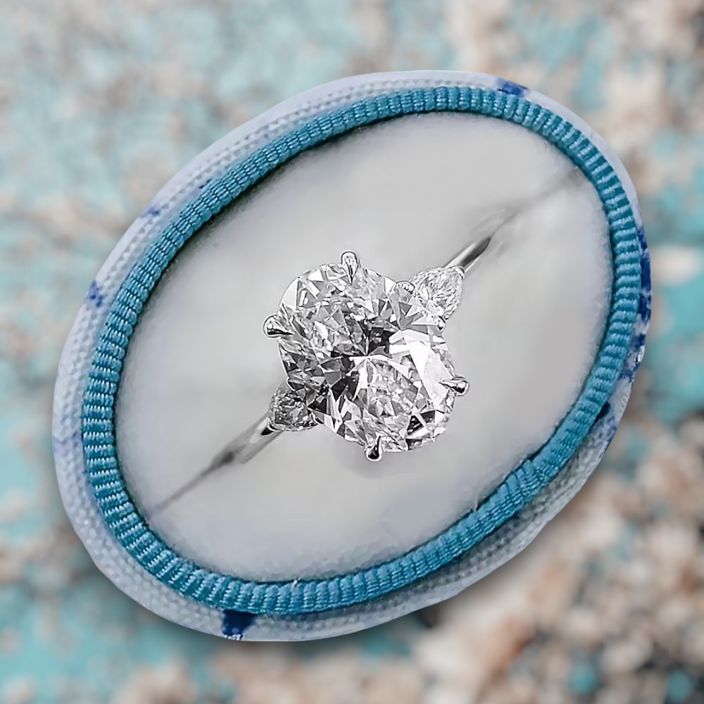 Customized 14K White Gold Wedding Ring Oval Cut 2.30 Ct IGI Lab Created Diamond