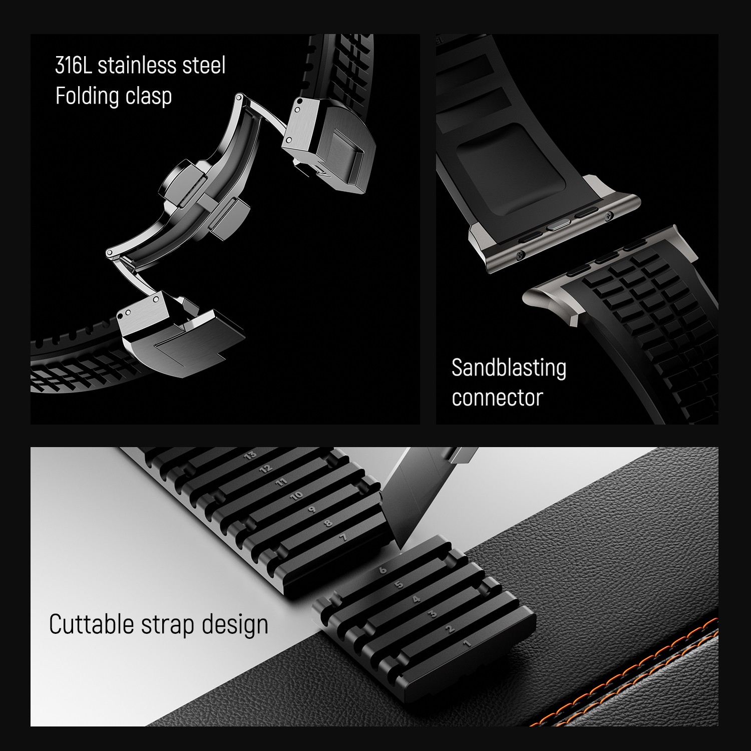 For Apple Watch 42/44/45/46/49mm Silicone Sports Adjustanle Strap Brascelet Band