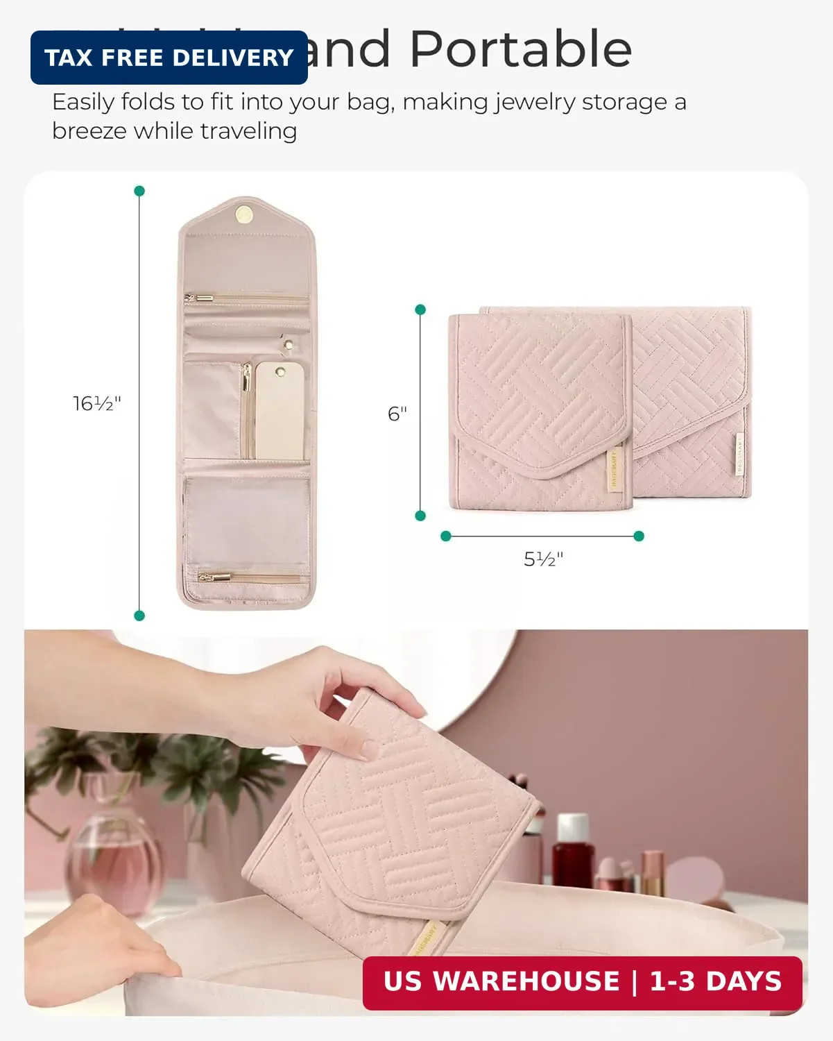 BAGSMART Travel Jewelry Organizer Case Foldable Small Jewelry Roll for Journey R