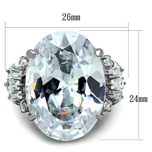 Oval Silver Ring Cocktail Cubic Zirconia Sparkling Stainless Steel Ladies