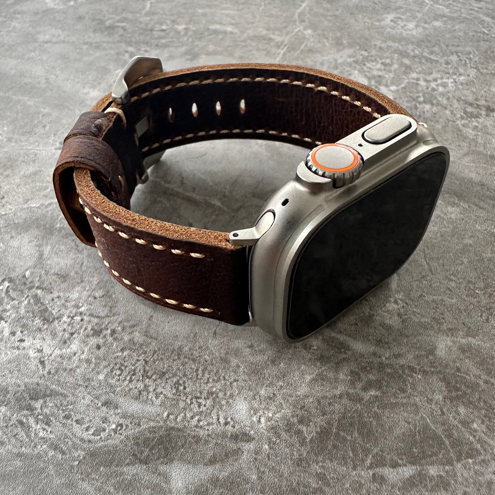 Thick Brown Lychee Leather Watch Strap Band For NEW Apple Watch Ultra 1 2 49mm