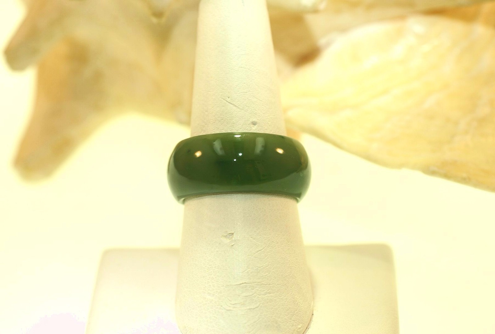 9-10MM NATURAL LIGHT-MEDIUM SOLID CANADIAN NEPHRITE JADE WIDE BAND DOMED RING