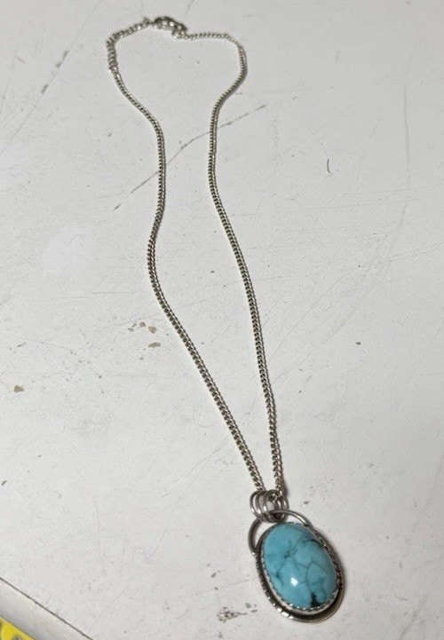 VTG Sterling Silver Turquoise Pendant Elka Sterling 16″ Necklace Lobster Claw