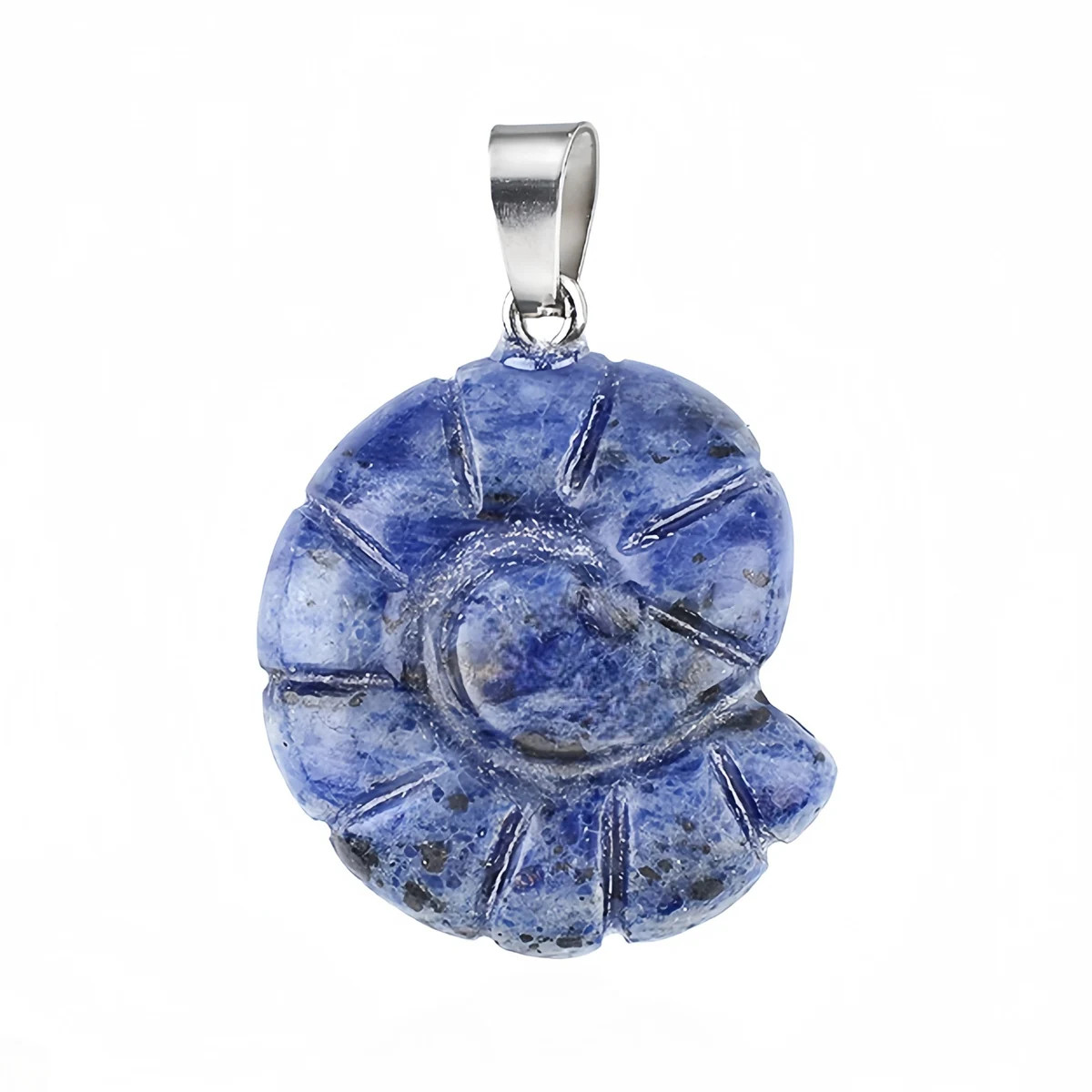 5PCS Carved Gemstone Conch Shell Pendant 25mm Crystal Ammonite Fossil Charms