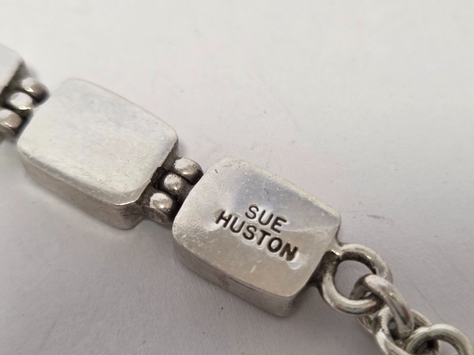 SUE HUSTON Sterling Silver Shell Inlay Bracelet 925 MOP Toggle Clasp 7″ L x3/8″w
