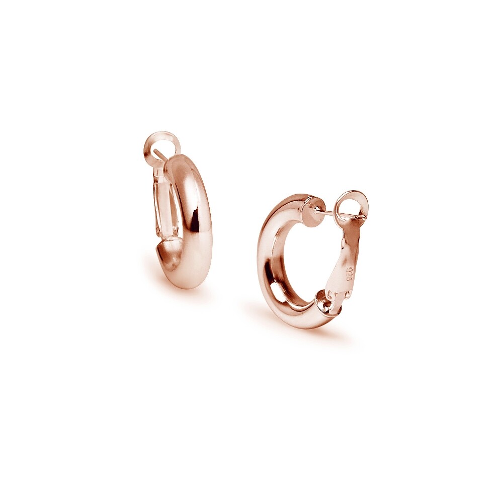 Round Clutchless 5x20mm Hoop Earrings in Polished Rose Gold Plated 925 Silver