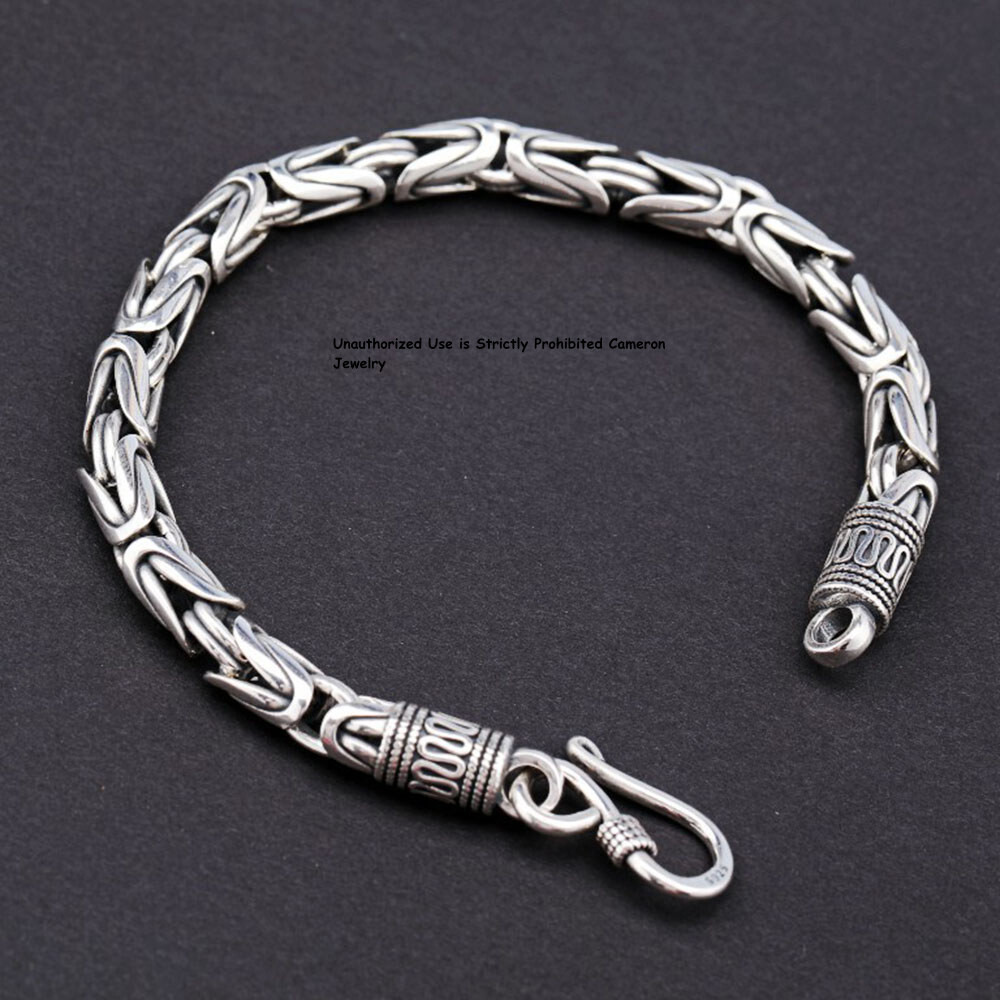 Solid S925 Sterling Silver Chain Men Women 7mm Byzantine Link Bracelet 6-9inch
