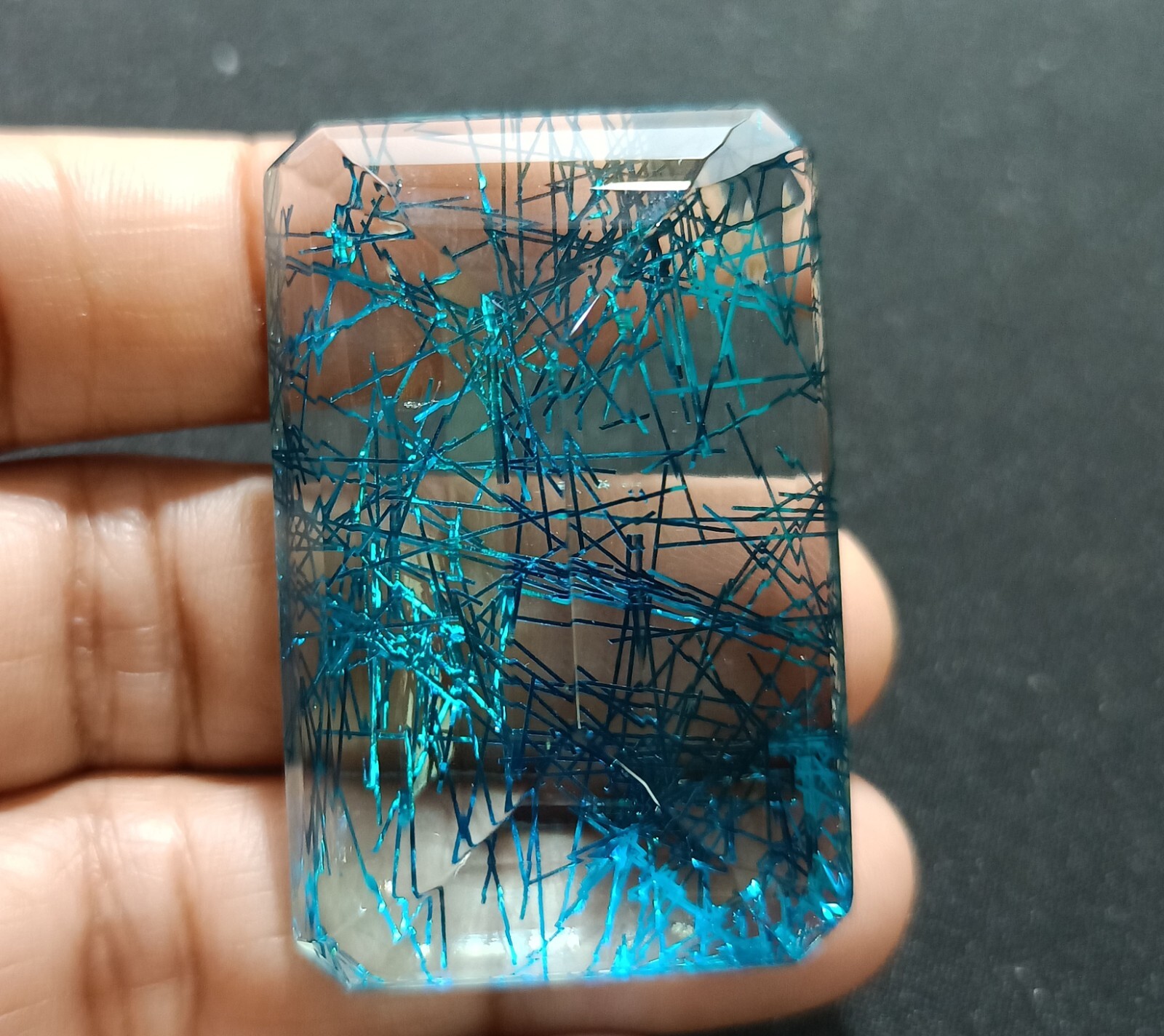 EGL Certified 165.35 Ct EMERALD Cut Natural Blue Rutilated Quartz Loose Gemstone