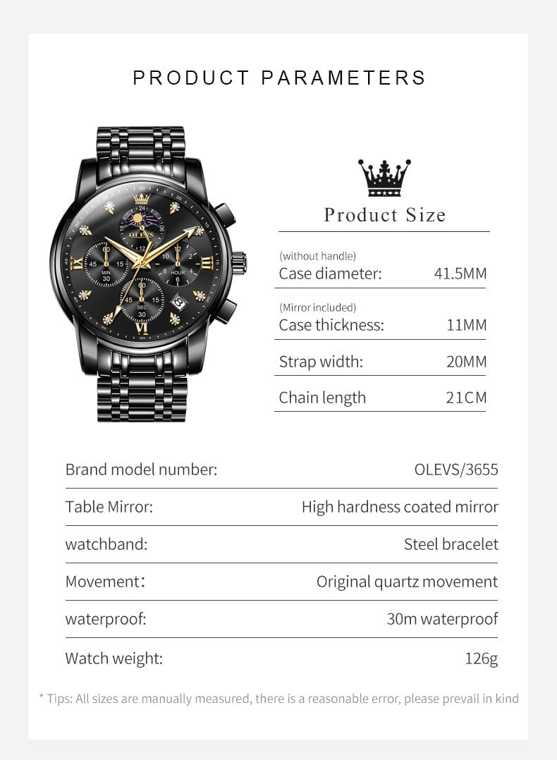 OLEVS Watch for Men Diamond Business Dress Analog Quartz Stainless Steel