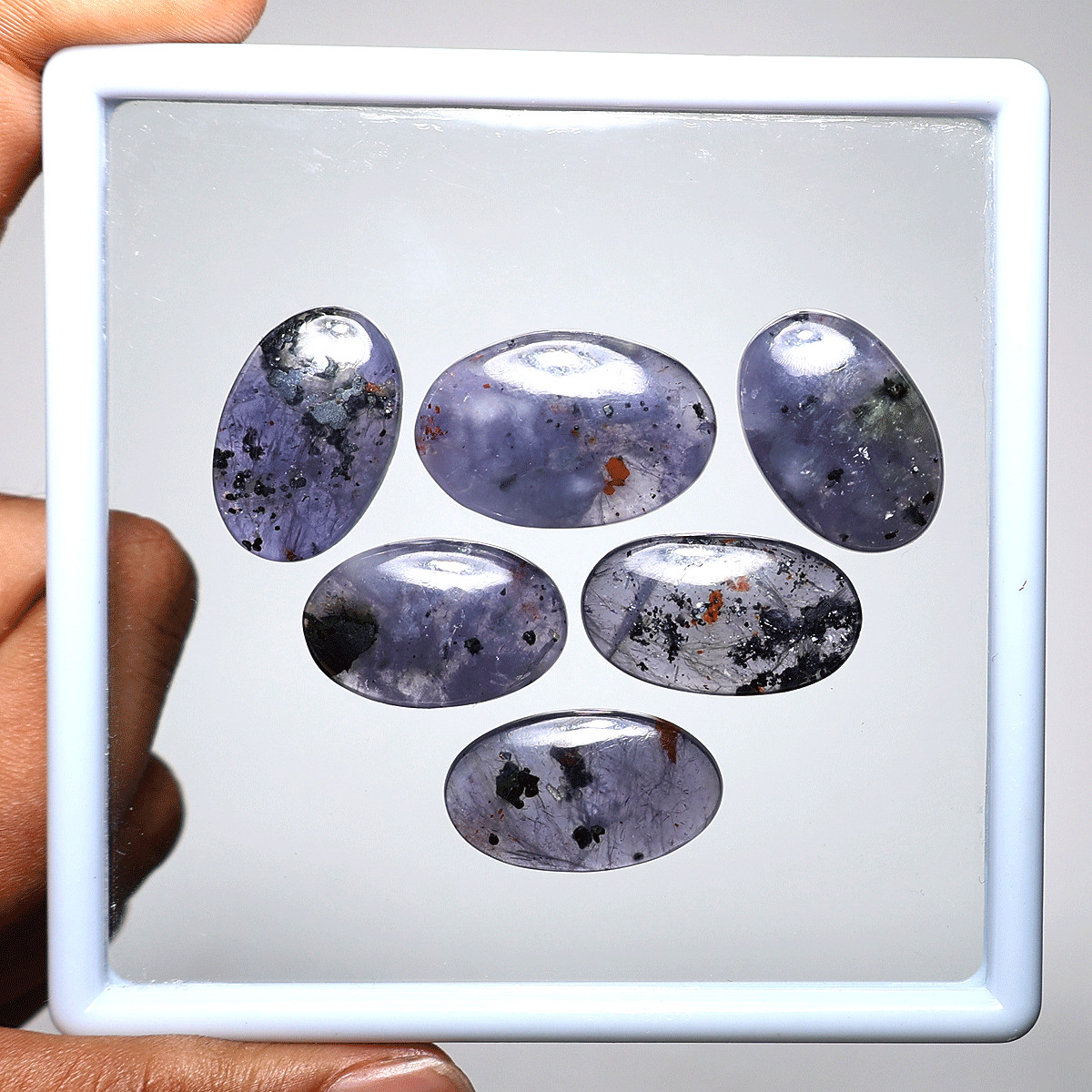 6 PC Violet Mist Iolite Cabochon Set– Indigo Stones w/ Hematite Flecks – 23-27mm