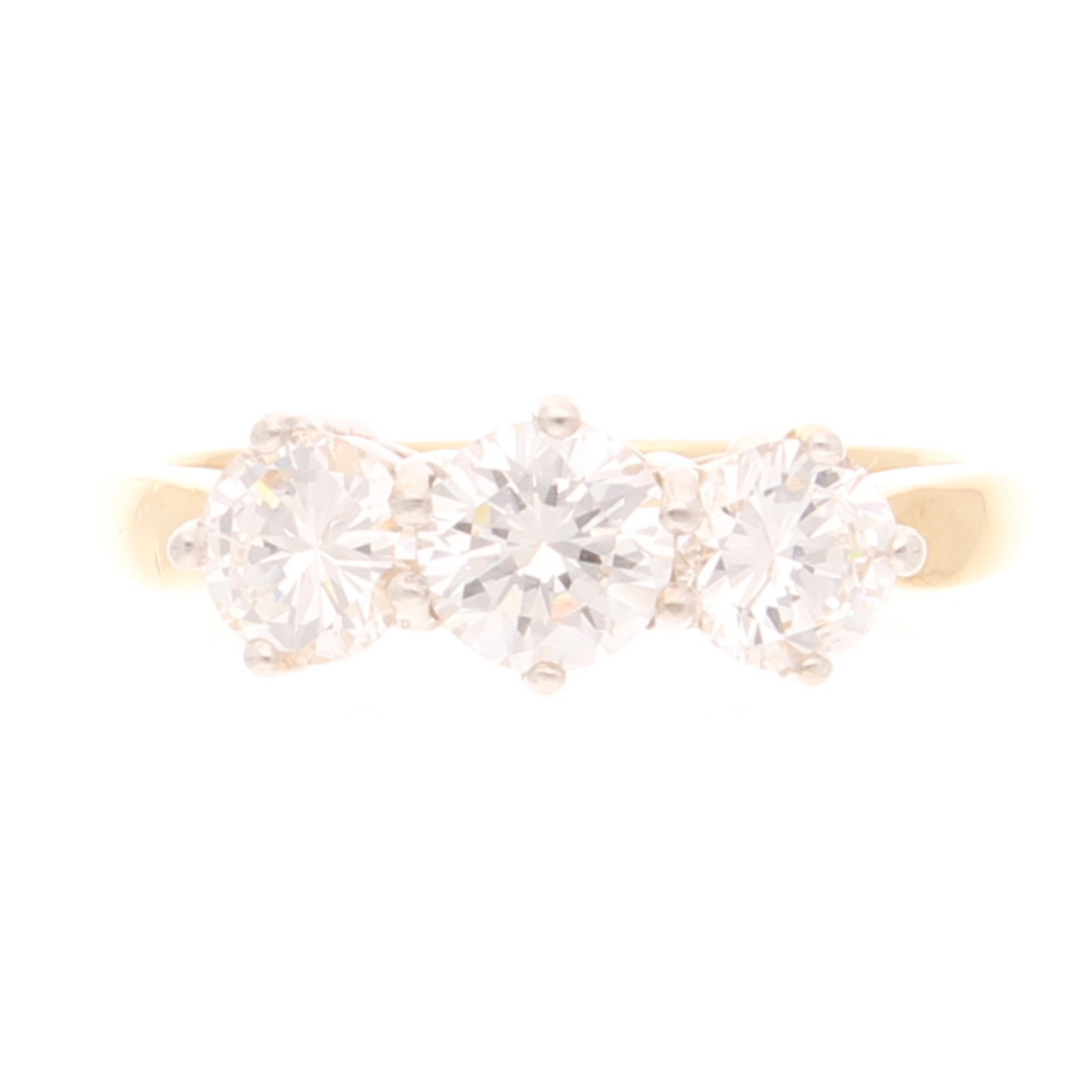 9Carat Yellow Gold Simulated Diamond Three-Stone Ring (Size P) 6.5x16mm