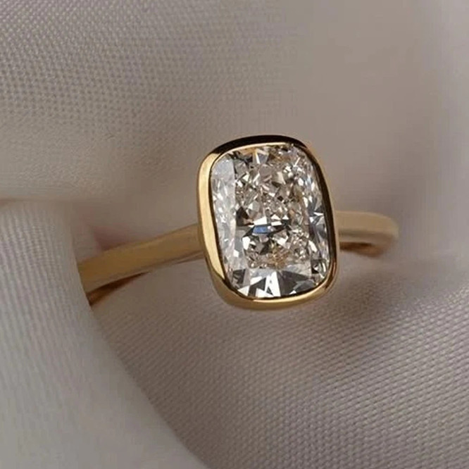 3.50 CTW Elongated Cushion Cut Moissanite Engagement Ring 14k Yellow Gold Plated