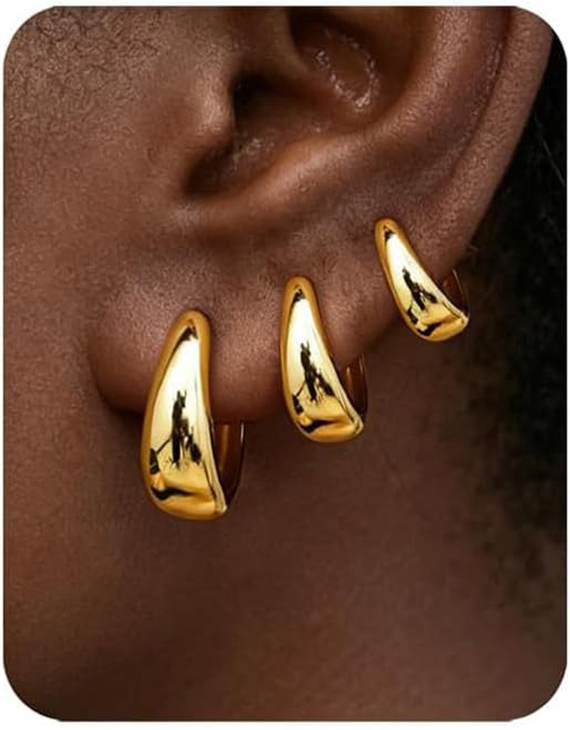 3Pairs Gold Hoop Earrings Set for Women Trendy Chunky Huggie Dainty Earring Jewe
