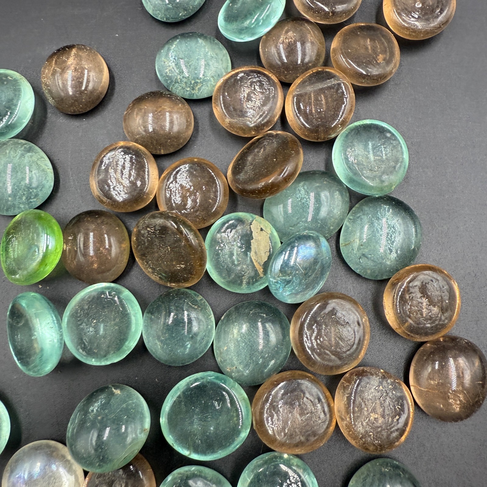 Vintage Glass Cabochons Pebbles Lot Brown Green Blue