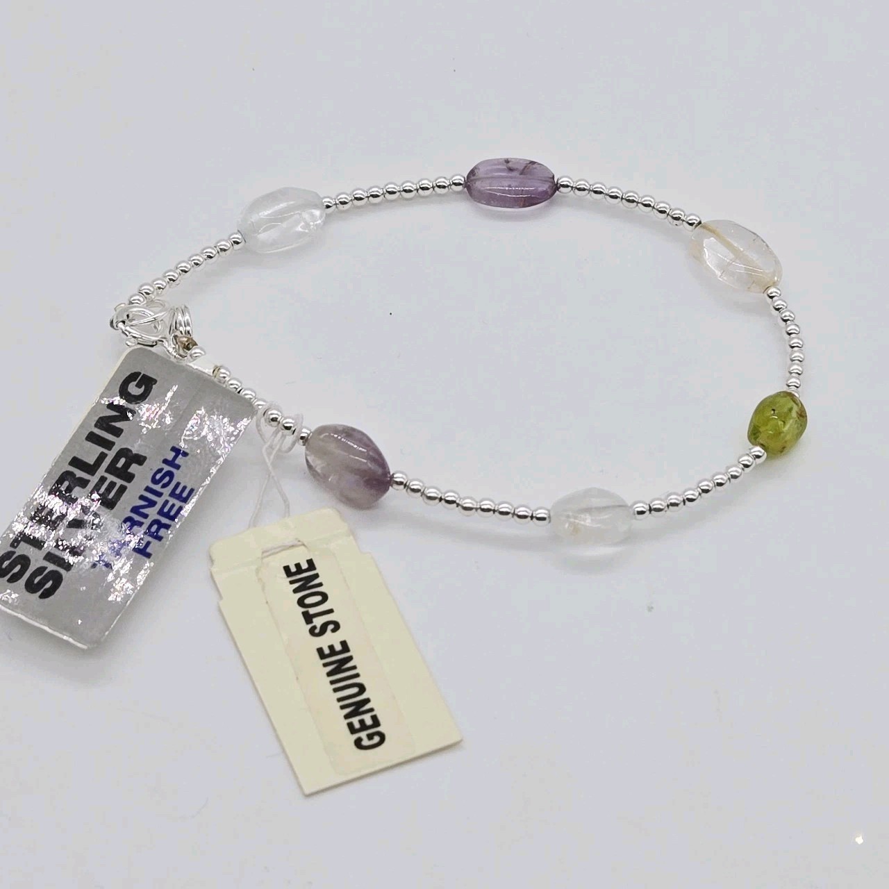 Bracelet Sterling Silver Signed 925 Macy’s Genuine Stone 7.25 in