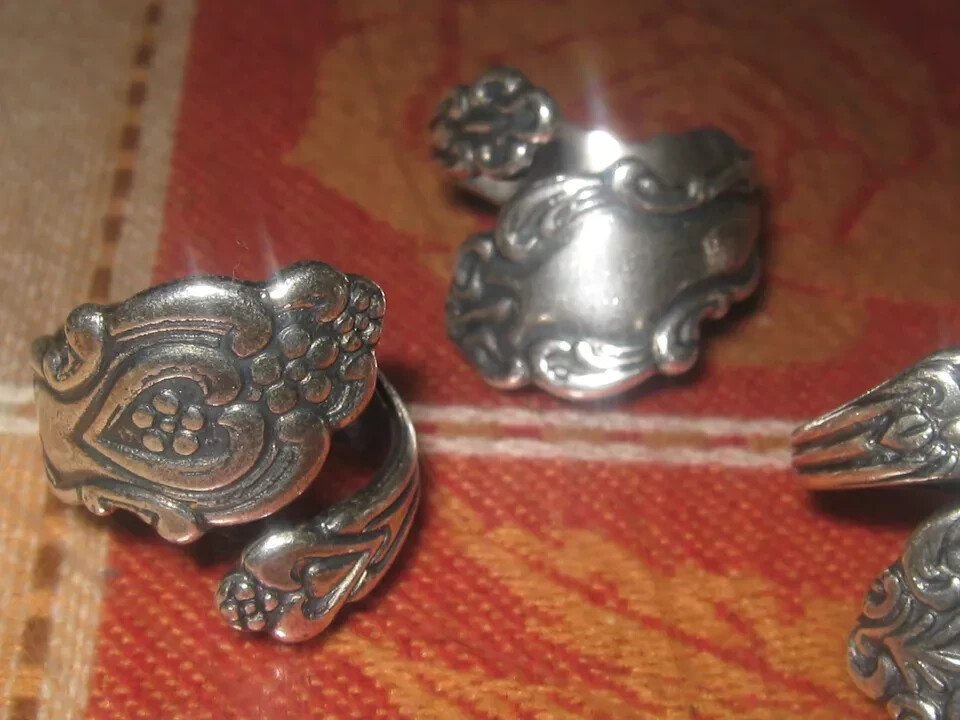 Wholesale LOT of 5 Silver Plated Floral Ring Spoon Rings Sizes 5 -10 Adjustable