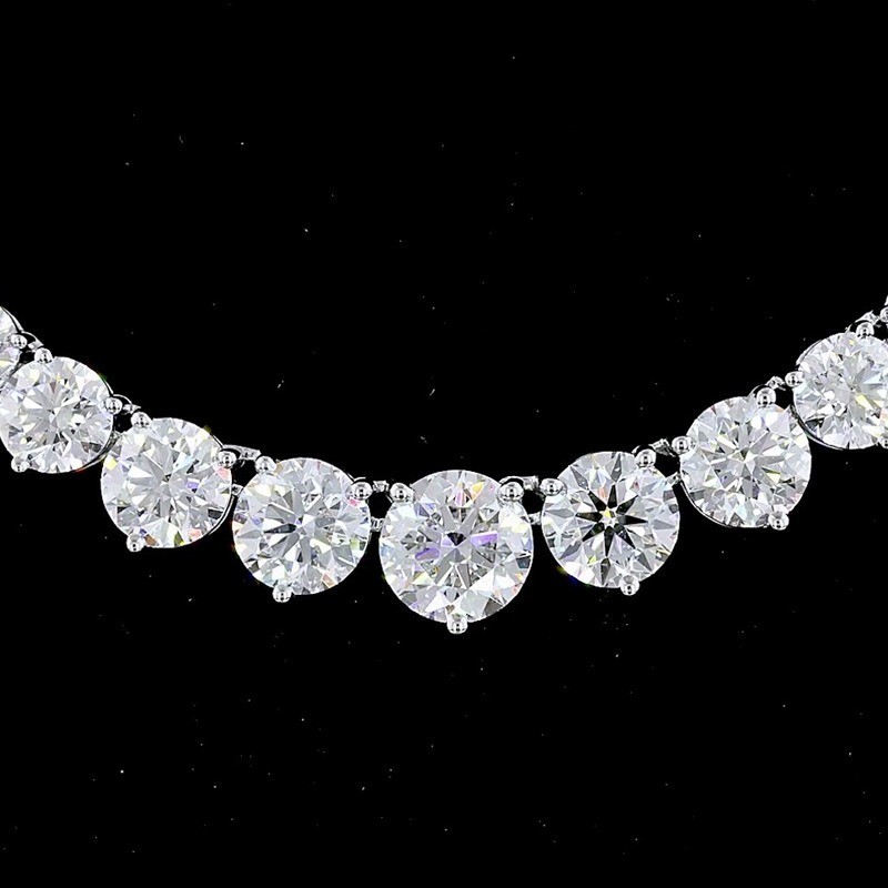 17.0 CTW Round Cut VVCS1 Moissanite Tennis Necklace In 14k White Gold Plated