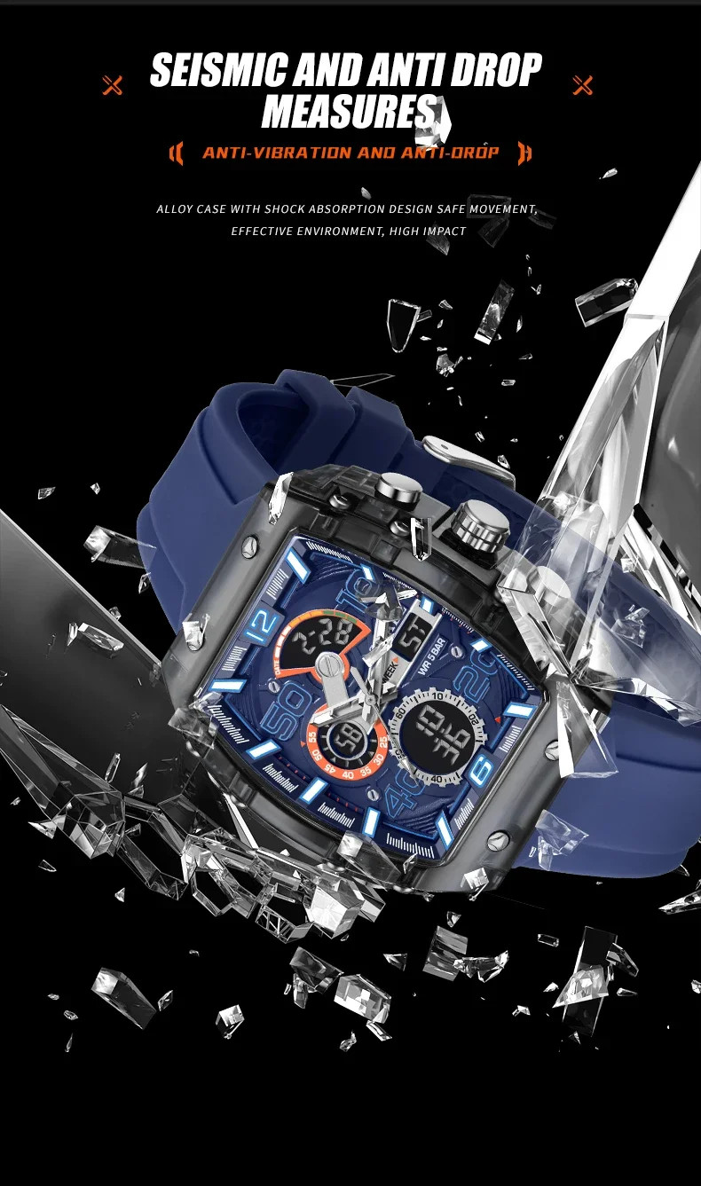 8109 Men’s Multifunctional Digital Sports Watch 50M Waterproof Dual Display LED