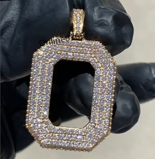 Yellow Gold Plated Silver Real Moissanite Men’s O Letter Pendant With Solid Back