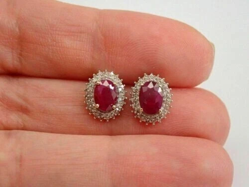 2Ct Oval L ab Created Red Ruby Diamond Stud Earrings 14k Yellow Gold Plated