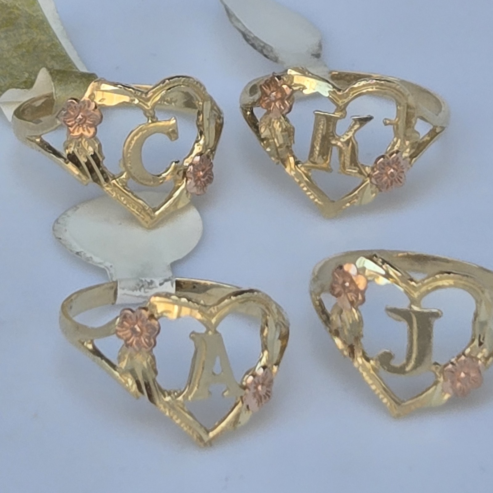 real 10k yellow Gold A B C D Initial Heart Ring Size 5 6 7 8 9