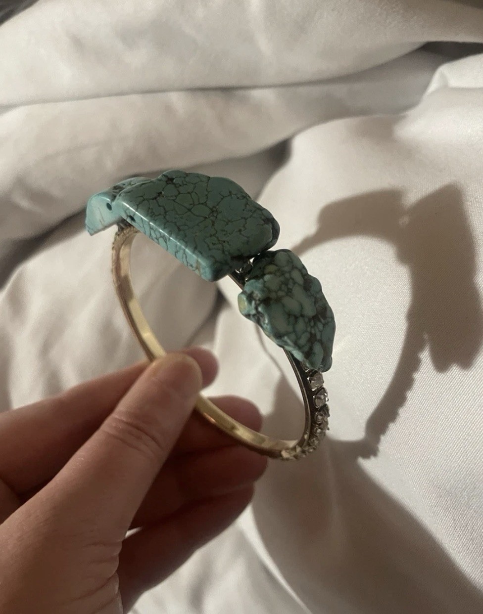Handmade Natural Turquoise & Rhinestones jewel bangle 57mm Inner Diameter