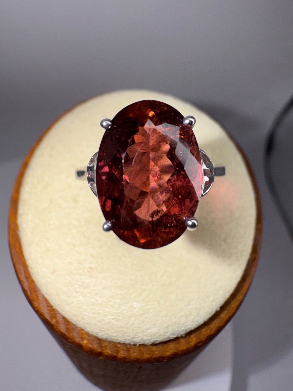 Natural Oval Red Tourmaline Ring, 4.8 Carat Rubellite, Sterling Silver, Size 7