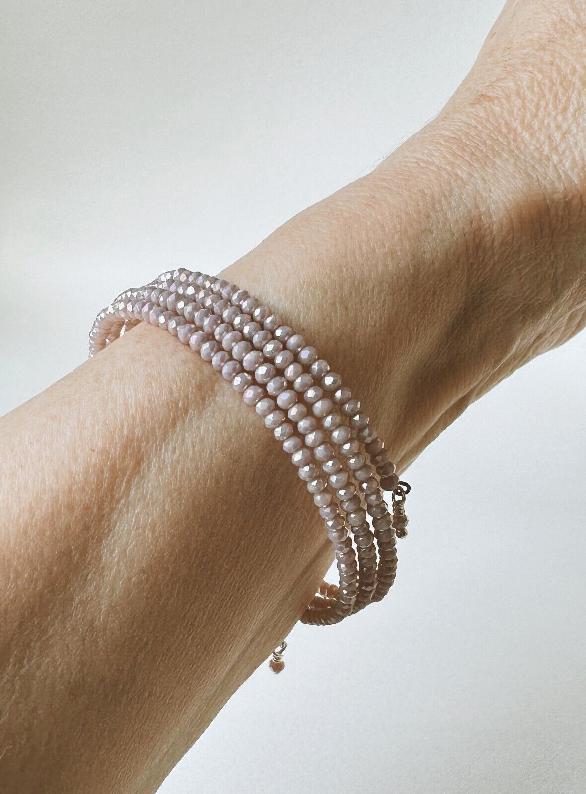 Crystal Lariat Necklace: Tie Necklace & Bracelet Set, Dusty Rose,Genuine Leather
