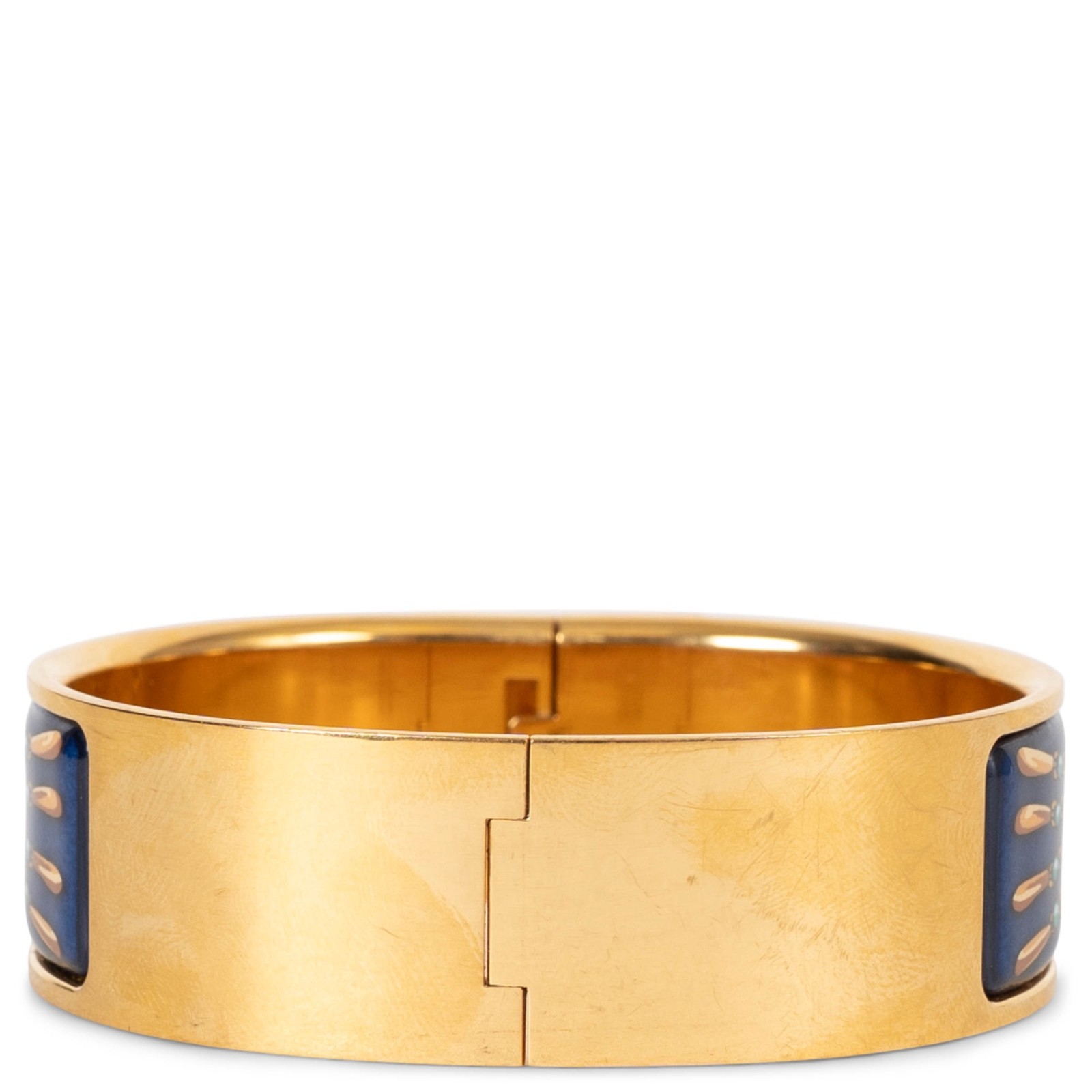 74287 auth HERMES blue enamel PARURES DE SABLE CLIC CLAC WIDE Bangle Bracelet GH