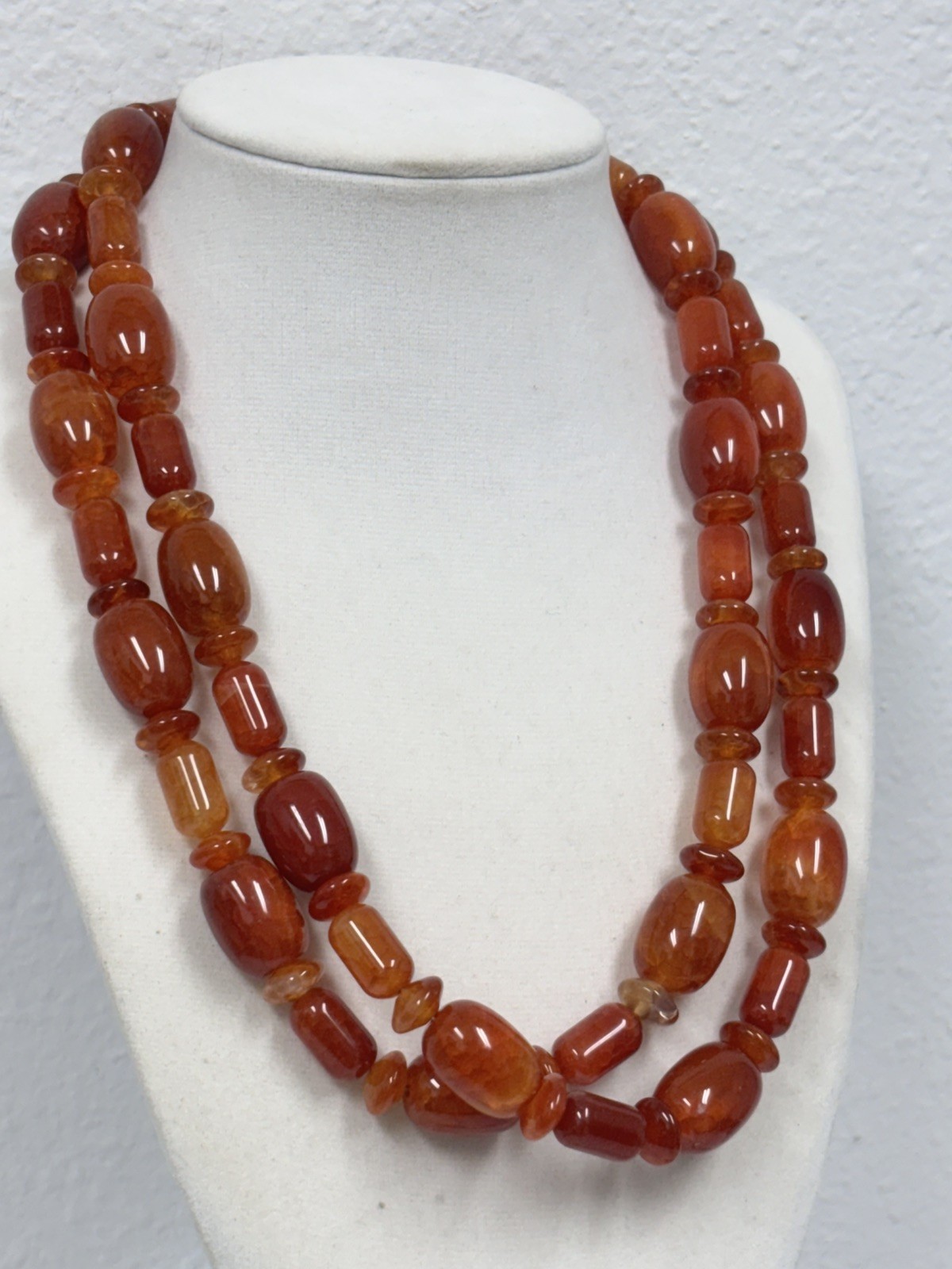 Jay King Long Natural Carnelian Beaded Chunky Sterling Silver Necklace 32”
