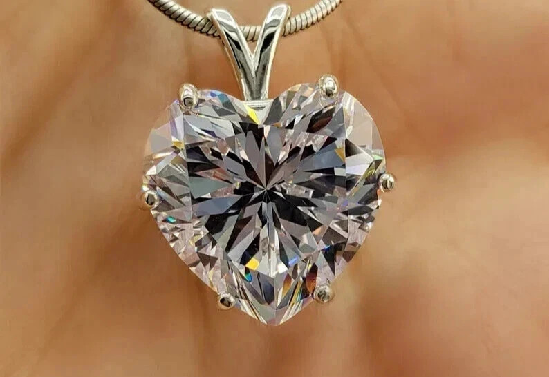 4CT Heart-Cut Moissanite Heart Shape Pendant 14K White Gold Plated 18″ Chain