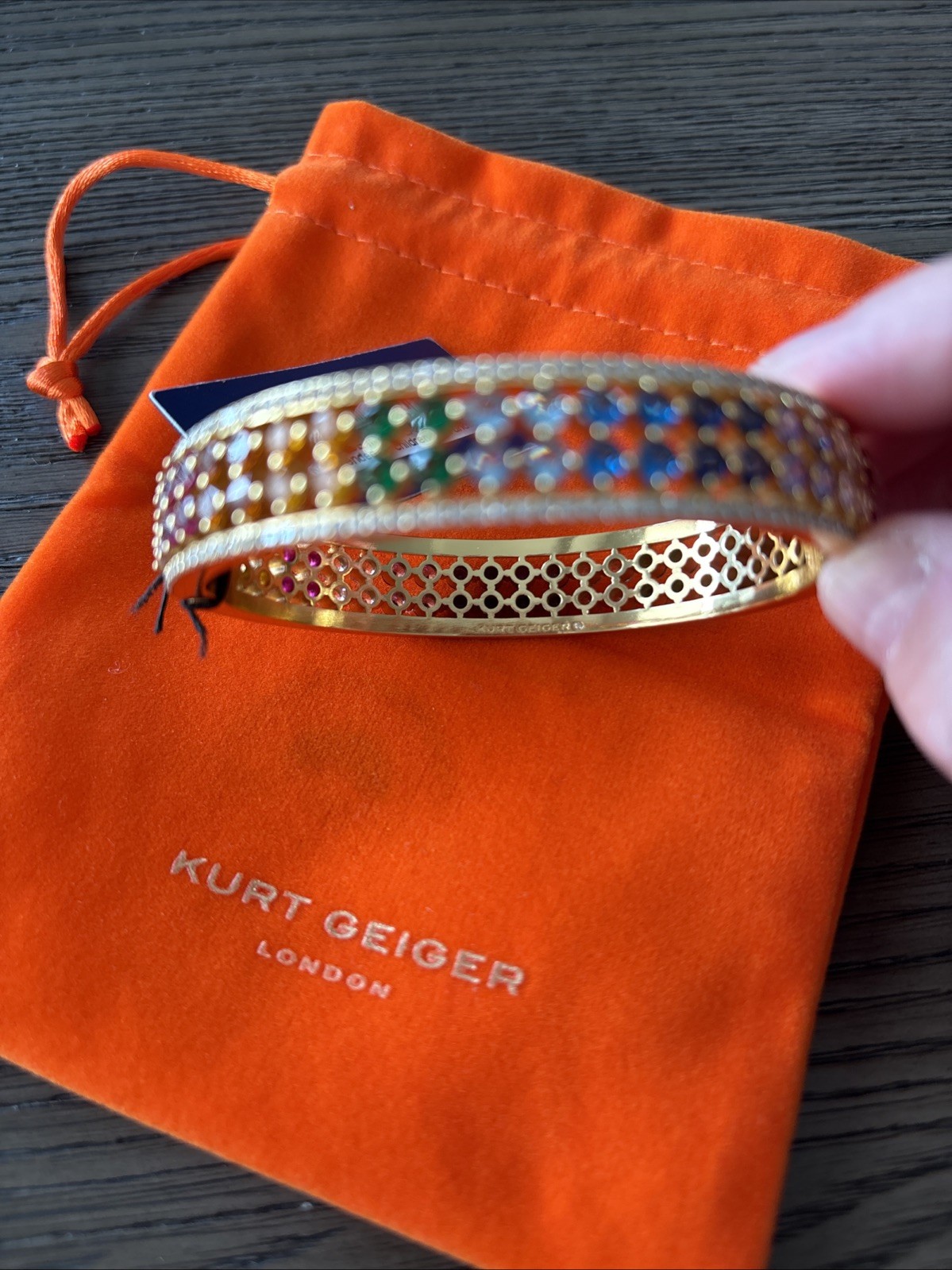 KURT GEIGER LONDON RAINBOW PAVE MESH BANGLE BRACELET W DUST BAG New With Tags