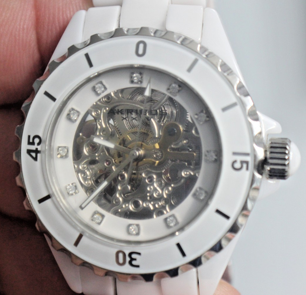 Exquisite AKRIBOS XXIV White Ceramic Automatic Women Watch AK508WT