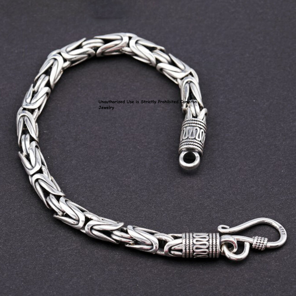 Pure S925 Sterling Silver Chain 4mm/5mm/6mm/7mm Byzantine Link Bracelet 6-9inch